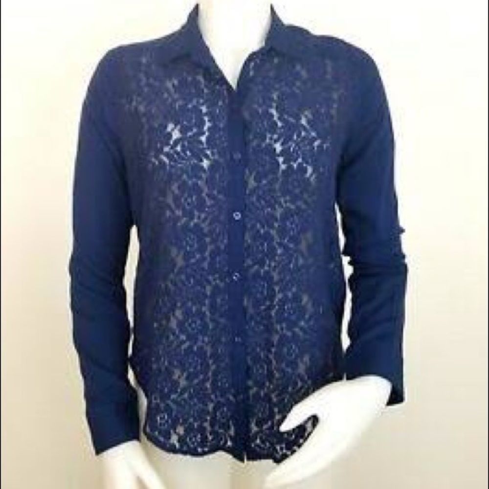 Hollister Navy Blue Front Lace Blouse